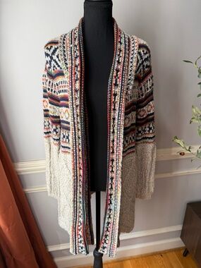 Altar'd State Fair Isle Open Cardigan Boho Chunky Knit M/L